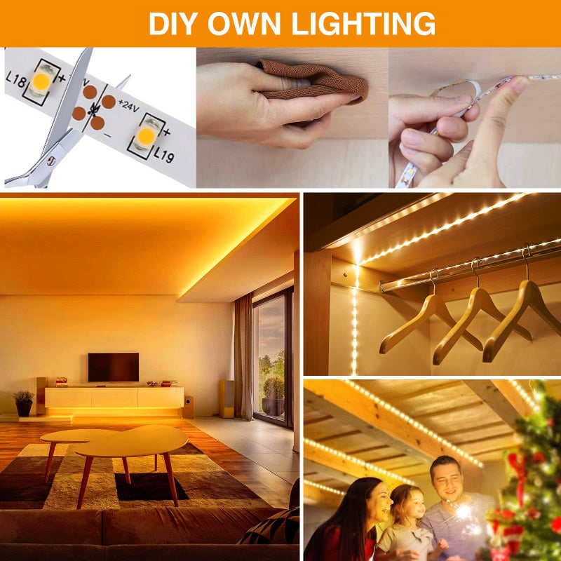 CT CAPETRONIX Warm White LED Strip Light,16.4 Feet 24 Volt LED Light Strip, 3000K Super Bright LED Tape Light, for Bedroom, Kitchen, Closet, Cabinet, Vanity Mirror, Indoor Only, (Dimmer Included) - Image 5